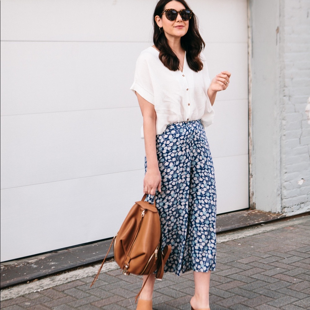 Madewell navy floral elastic wide leg pants large